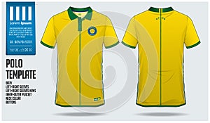 Brazil Team Polo t-shirt sport template design for soccer jersey, football kit or sportwear. Classic collar sport uniform.