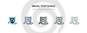 Brazil team shield icon in different style vector illustration. two colored and black brazil team shield vector icons designed in