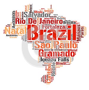 Brazil top travel destinations word cloud