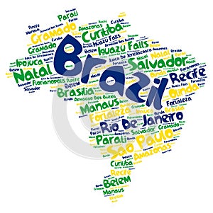 Brazil top travel destinations word cloud