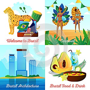 Brazil Travel 4 Flat Icons Square