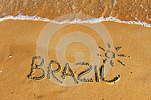 Brazil word on sand beach