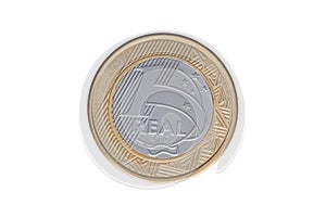Brazilian 1 Real coin 2019 on white background