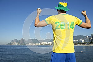 Brazilian in 2014 Football Shirt Celebrating on Rio Beach