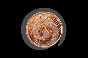 Brazilian 5 Centavo Coin Isolated On A Black Background