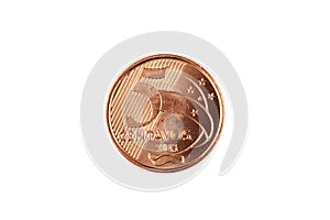 Brazilian 5 Centavo Coin Isolated On A white Background