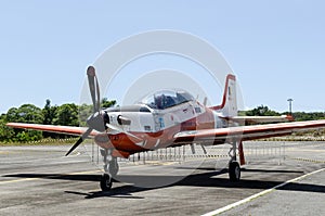 Brazilian air force T-27 aircraft on display to the public at the military base in the city of Salvador, Bahia
