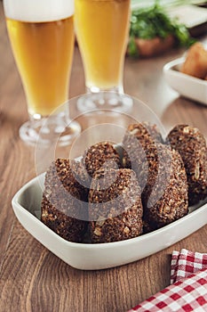 Brazilian appetiser deep fried kibbeh Middle Eastern minced meat and bulghur fried snack photo