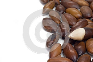 Brazilian Baru nut castanha de baru in half of white background photo