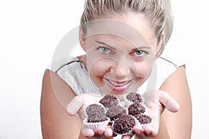 Brazilian beautiful woman showing a lot of brigadeiros