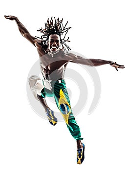 Brazilian black man dancer dancing jumping silhouette