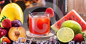 Brazilian caipirinha, typical Brazilian cocktail made with strawberry, cachaÃ§a