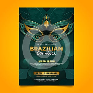 Brazilian carnival flyer poster design with dark green and golden design