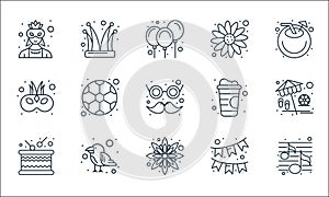 Brazilian carnival line icons. linear set. quality vector line set such as music, sunflower, drum, garland, parrot, mask, soft