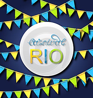 Brazilian Carnival Poster, Rio Party Card, Bunting Pennants Background