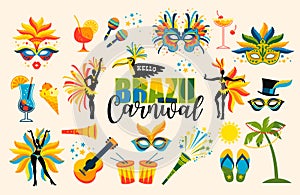 Brazilian Carnival. Set of icons. Vector.