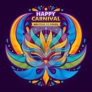 Brazilian Carnival Vector Logo with colorful arrangement decorative elements