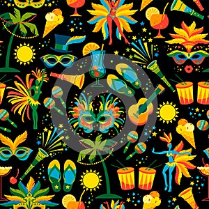 Brazilian Carnival. Vector seamless pattern.