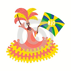 Brazilian carnival woman flag bearer in costume