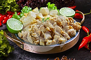 Brazilian cassava food crackling pork