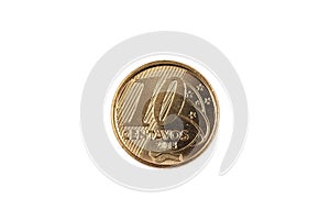 Brazilian 10 Centavo Coin Isolated On A white Background photo