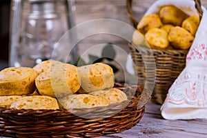 Brazilian cheese bread, chipa in basket