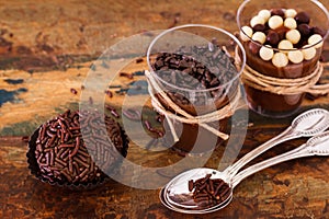 Brazilian chocolate bonbon truffle brigadeiro in glass