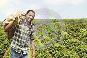 Brasileno café agricultor sobre el café plantación 