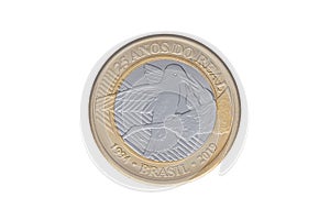Brazilian commemorative 1 Real coin 2019 - 25 years of Real monetary plan - on white background