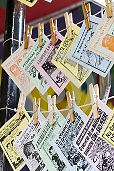 Brazilian cordel literature hang from a piece of string photo