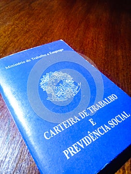 Brazilian document work and social security on wooden table