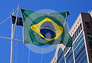 Brazilian Flag and blue sky, Rio