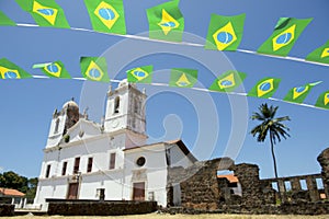 Brazilian Flag Bunting White Colonial Church Nordeste Brasil