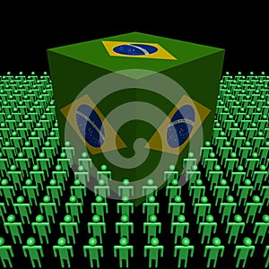 Brazilian flag cube surrounded by people