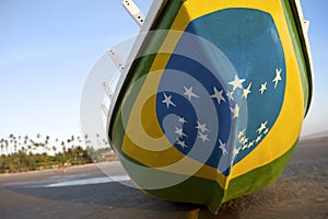 Brazilian Flag Fishing Boat on Brazil Beach