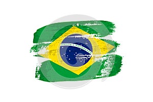 Brazilian flag painted with brush strokes. Vector grunge flag of Brazil isolated on white background.