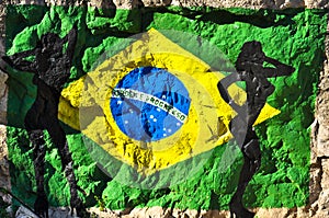 Brazilian Flag Painted on the Rock with Silhouettes of Women