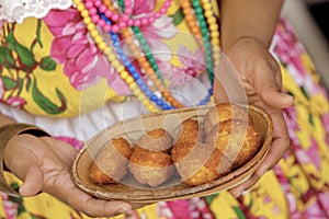 Brazilian food: baiana showing acaraje