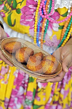 Brazilian food: baiana showing acaraje