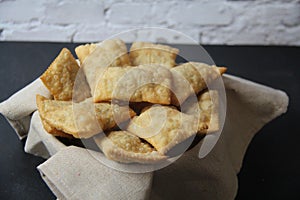 Brazilian food. Pastel, pastry in English, typical dish from the open markets of southeastern Brazil,