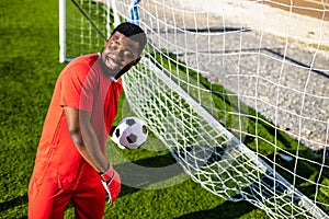 brazilian football player on stadium kicking ball for winning goal outdoors