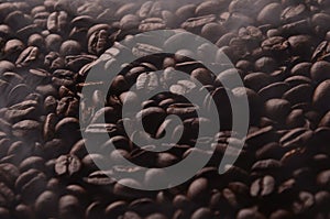 Brazilian hot coffee seeds background with smoke for coffee shop