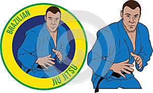 Brazilian Jiu jitsu athlete stance emblem