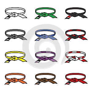 Brazilian jiu jitsu belts icon set. BJJ belts set. Vector.