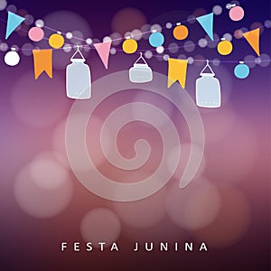 Brazilian june party, festa junina. String of lights, jar lanterns photo