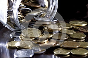 Brazilian money real coins in black background photo