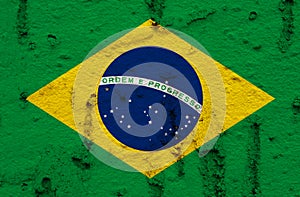 Brazilian National Flag On Grunge Wall Background