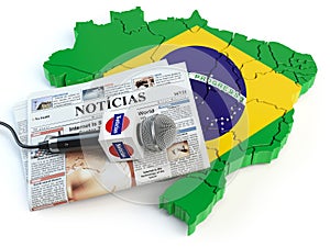 Brazilian news, press and journalism concept. Microphone and ne photo