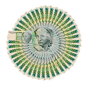 Brazilian paper money two hundred cruzeiros as background and te