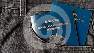 Brazilian passport in jeans pocket